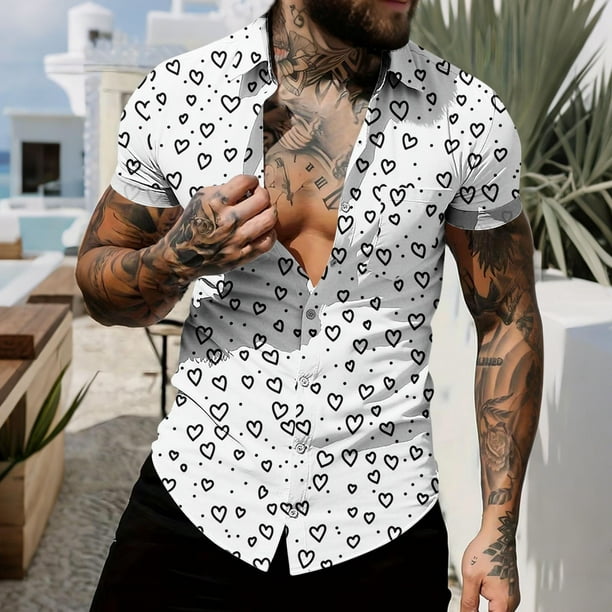 Ceisia Men Casual Fashion Turndown Collar Stripe Printing Gift Short Sleeve Button Shirt