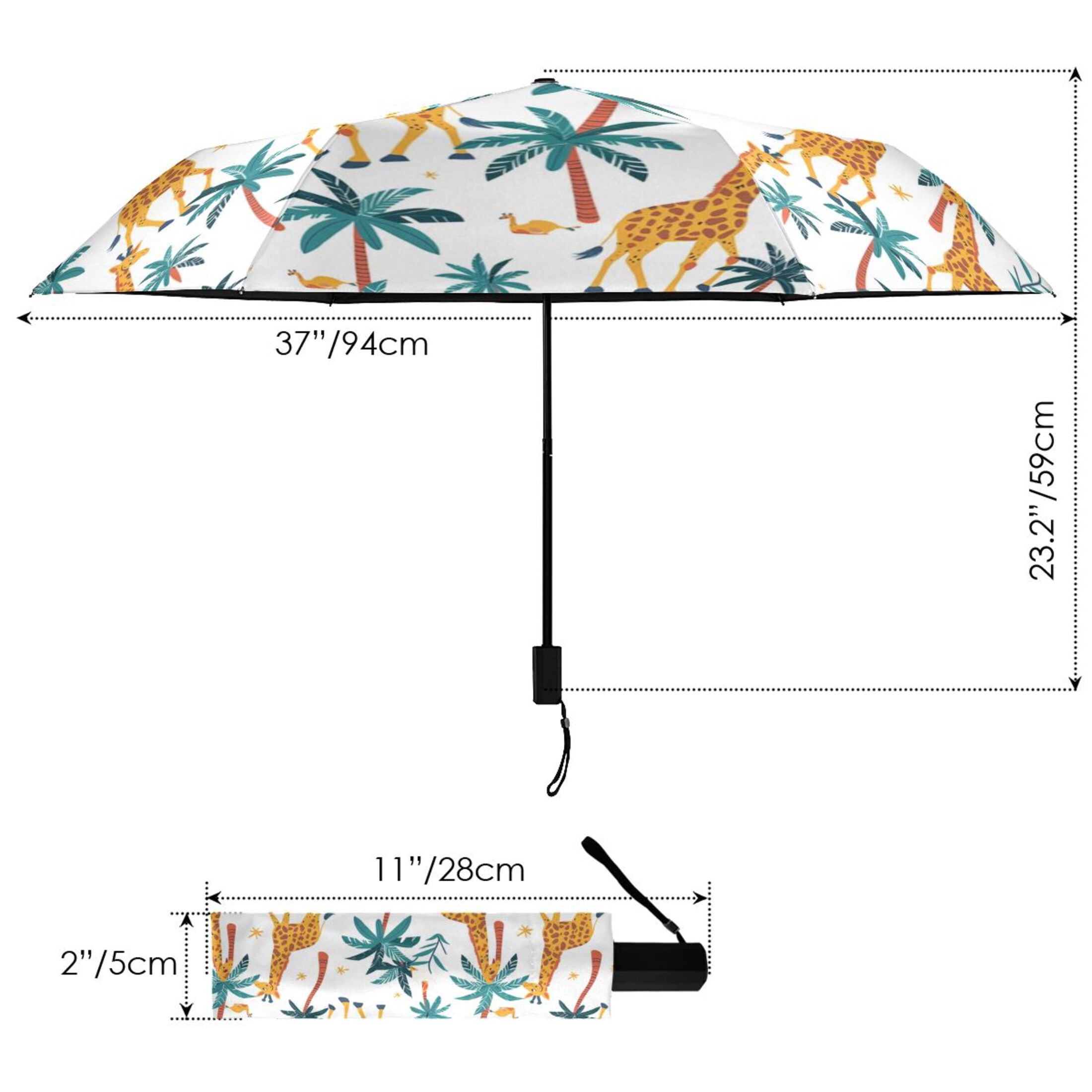 ALAZA Giraffes Palm Tree UPF 50+ Compact Folding Umbrella for Rain Travel Umbrella Packable