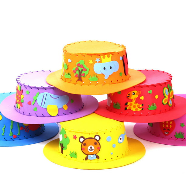 6 Pcs Kids Hat Making Materials DIY Eva Sewing Hat Crafts Supplies Accessories for Kindergarten Classroom (Mixed Style), Size: 25*25*9cm