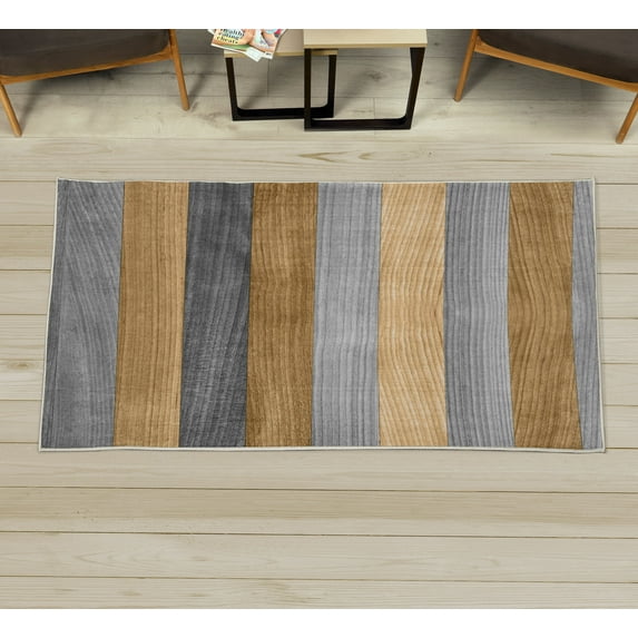 Rustic Decorative Rug, Painted Wood Board Horizontal Lines Birthdays Easter Holiday Backdrop Image, Quality Carpet for Bedroom Dorm and Living Room, 6 Sizes, Pale Grey, by Ambesonne