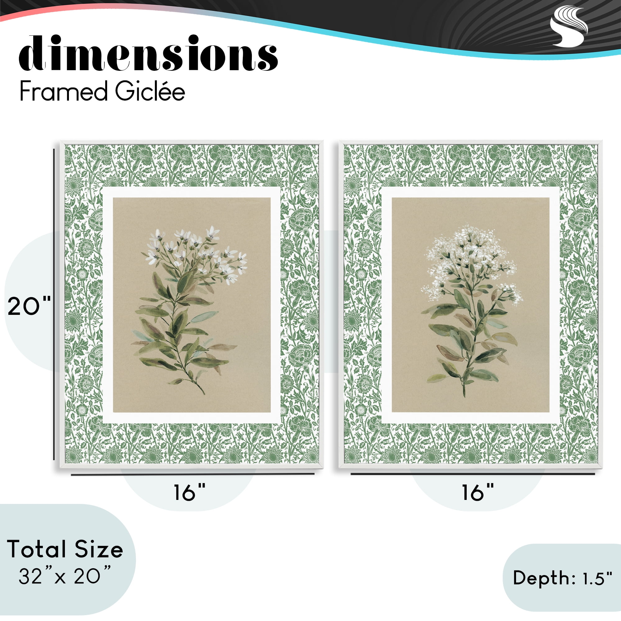 Stupell Industries Green Botanical Patterned Florals 2 Piece White Framed Giclee Art Set, design by Carol Robinson