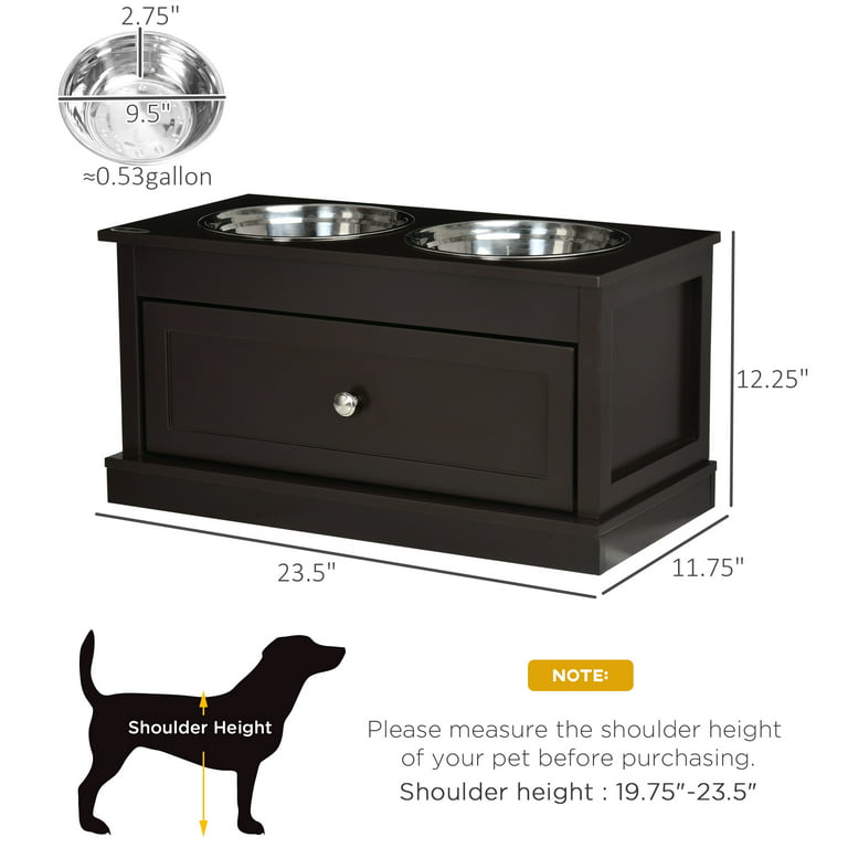 Pawhut Large Elevated Dog Bowls With Storage Drawer Containing 11l