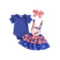 thumbnail image 2 of Yunliwuli Baby Girls Dress Set, Short Sleeve Romper with Bunny Stars Stripes Suspender Dress Headband 4th of July Clothing, 2 of 10