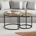 thumbnail image 2 of Nesting Coffee Table Round Side Table Set of 2 End Tables for Living Room Bedroom Balcony, Wooden Stacking Accent Coffee Tables with Metal Frame, 2 of 6