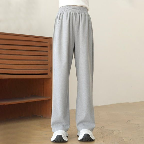 SGFCWSX Wide Leg Pants for Girls Solid Color Elastic Waist Straight Leg Soft Sweatpants Outerwear Summer Gray Size 9 Years