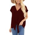 thumbnail image 2 of Pompotops Femmes Solide Col V Manches Courtes Lâches T-Shirt Blouse Tops, 2 of 9