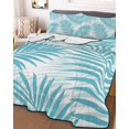 thumbnail image 3 of Quilts Twin Size Bedding Set, Aqua Blue Palm Leaves Lightweight Quilted Comforter, Summer Botanical Tropical Plants Soft Reversible Bedspread Coverlet with Pillow Covers for All Season, 68" x 86", 3 of 7
