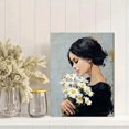 thumbnail image 2 of UXIEQU Woman Holding Daisies Oil Painting Canvas Wall Art Print 15.75x11.81 Inches, 2 of 8