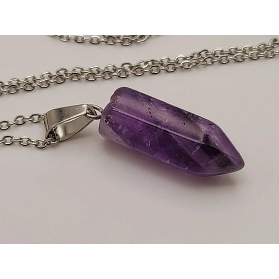 Amethyst Point crystal Necklace , Amethyst Silver pendant necklace
