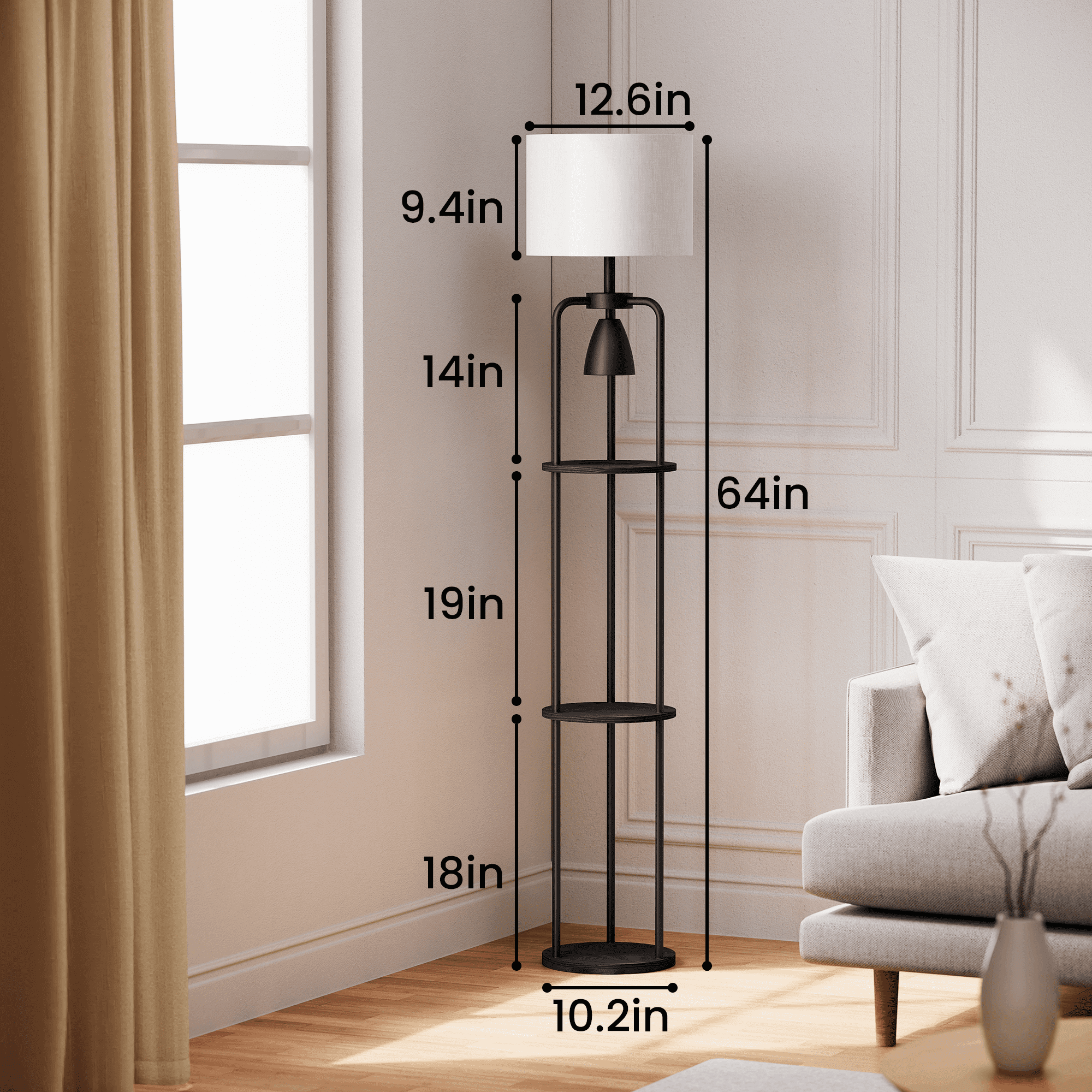 HadinEEon Floor Lamp with Candle Lamp Warmer, 2 in 1 Modern Floor Lamp with Shelves for Living Room Bedroom