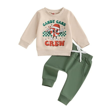 

Licupiee Toddler Christmas Set Candy/Reindeer Print Sweatshirt Pocket Long Pant