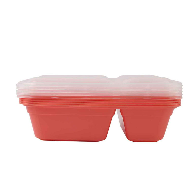 Mainstays 2 Compartment 3.78Cups Meal Prep Container, Coral Bell, 5 Pack  resuable containers 