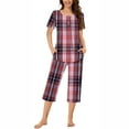 thumbnail image 1 of DPTALR Ensemble de Pyjama pour Femmes à Col Rond avec Imprimé à Carreaux, Manches Courtes, Chemise de Nuit et Pantalon avec Poches, 1 of 6