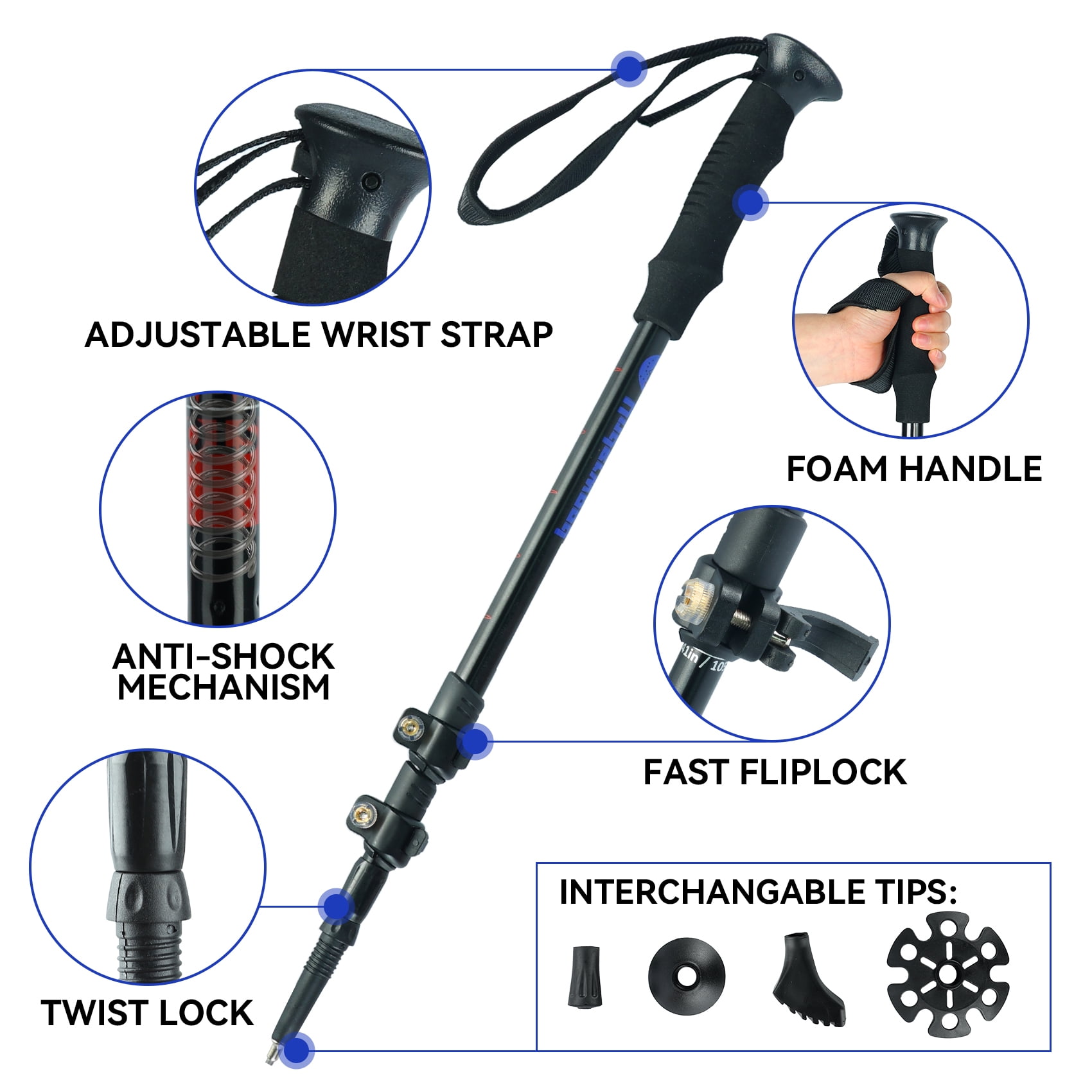 TheFitLife Anti-Shock Trekking Poles | Adjustable & Folding Aluminum | Lightweight For Hiking & Walking