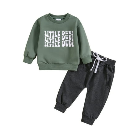 

ZHAGHMIN 2 Piece Casual Baby Comfy Clothes Set Letter Printed Long Sleeve Crewneck Sweatshirt Tops Fall Winter Jogger Pants with Pockets GN2 Size18M