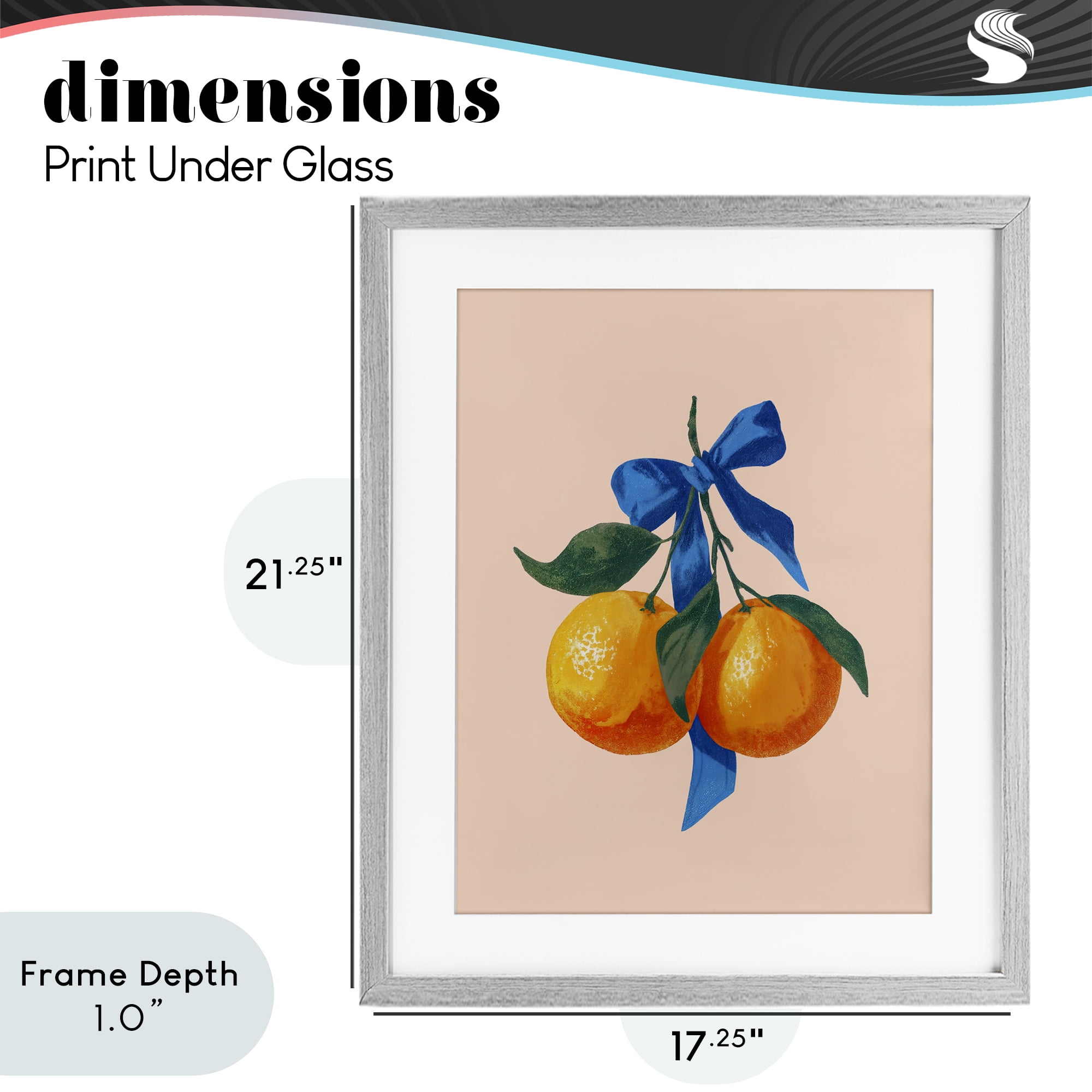 Stupell Industries Two Oranges with Blue Bow Gray Framed Print Under Glass, design by Imagine It Images