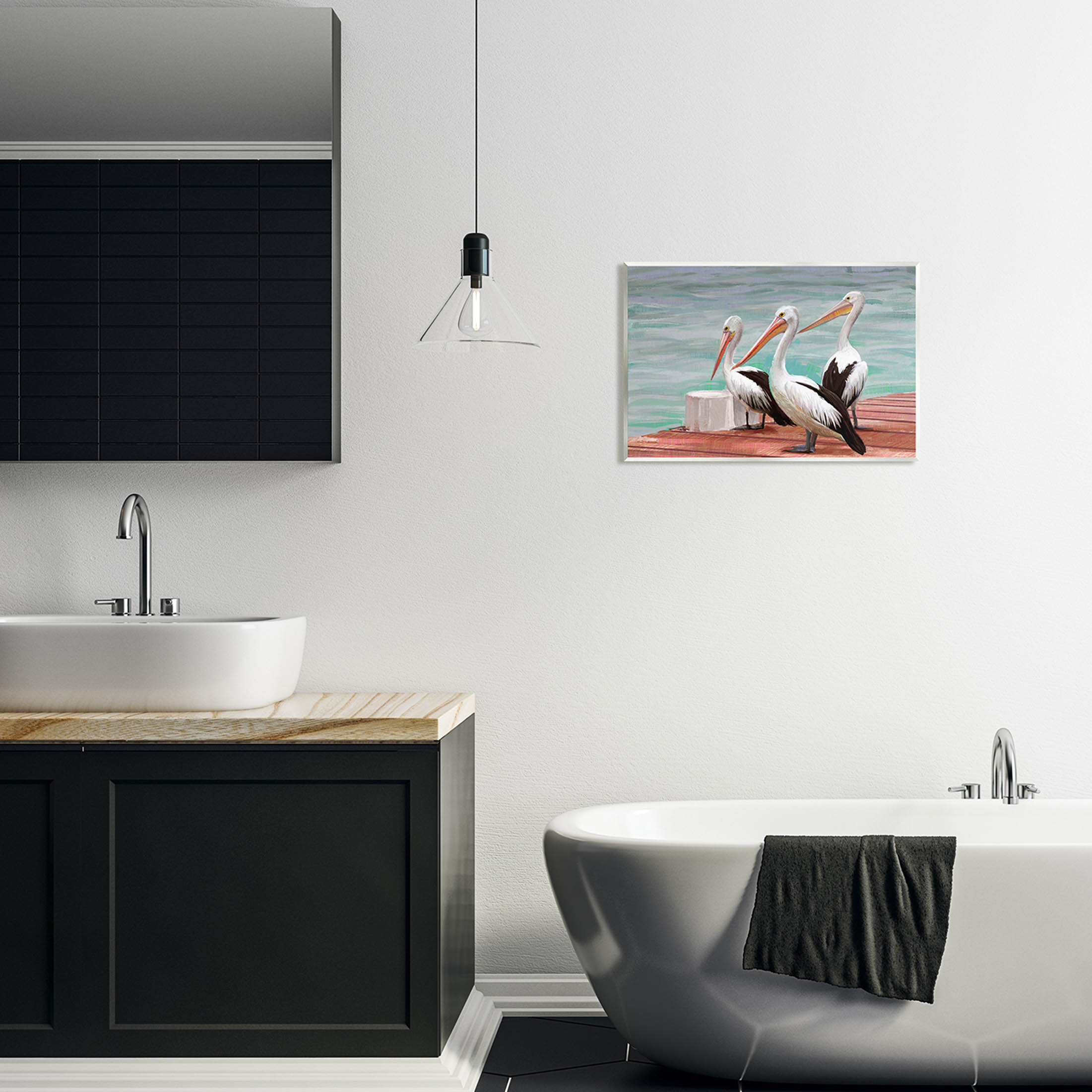 Stupell Industries Pelican Trio Port Dock Graphic Art Unframed Art Print Wall Art, Design by Ziwei Li
