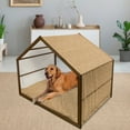 thumbnail image 2 of Ocean Pet House, Pattern of Fish Shells Starfish Sea-Horse Water Creatures Sea Life Illustration, Outdoor & Indoor Portable Dog Kennel with Pillow and Cover, 5 Sizes, Mustard Brown, by Ambesonne, 2 of 4