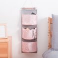 thumbnail image 4 of HEVIRGO Three-tiered Organizer Bag Wall Mounted Moisture Proof Comfortable Touch Hanging Storage Pouch for Home Pink Imitation Lin, 4 of 8
