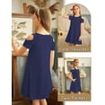 thumbnail image 2 of Arshiner Girls Summer Dress Short Sleeve Cold Shoulder Solid Color Swing Casual Dresses with Pockets, 2 of 6