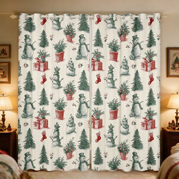 Manfei Christmas Tree Blackout Curtains Green Window Curtains Pack of 2 (38x45 Each), Olive Cream