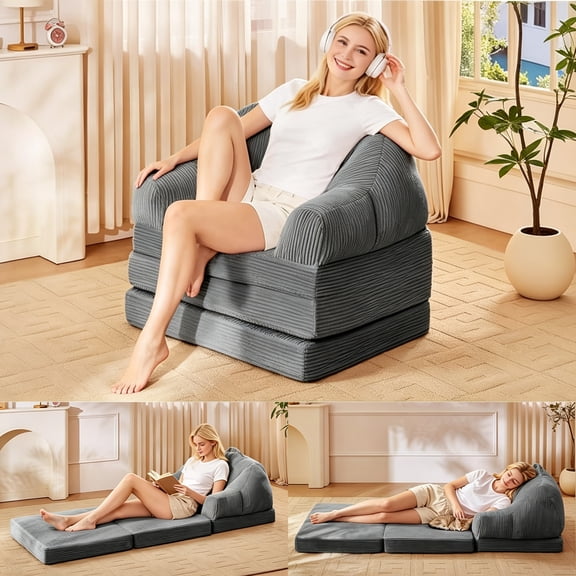 NEORIVERE Folding Sofa Bed 3-in-1, Convertible Boneless Couch with Handle – Floor Lounger Sleeper Chair for Adults, Single Sofa for Living Room or Bedroom
