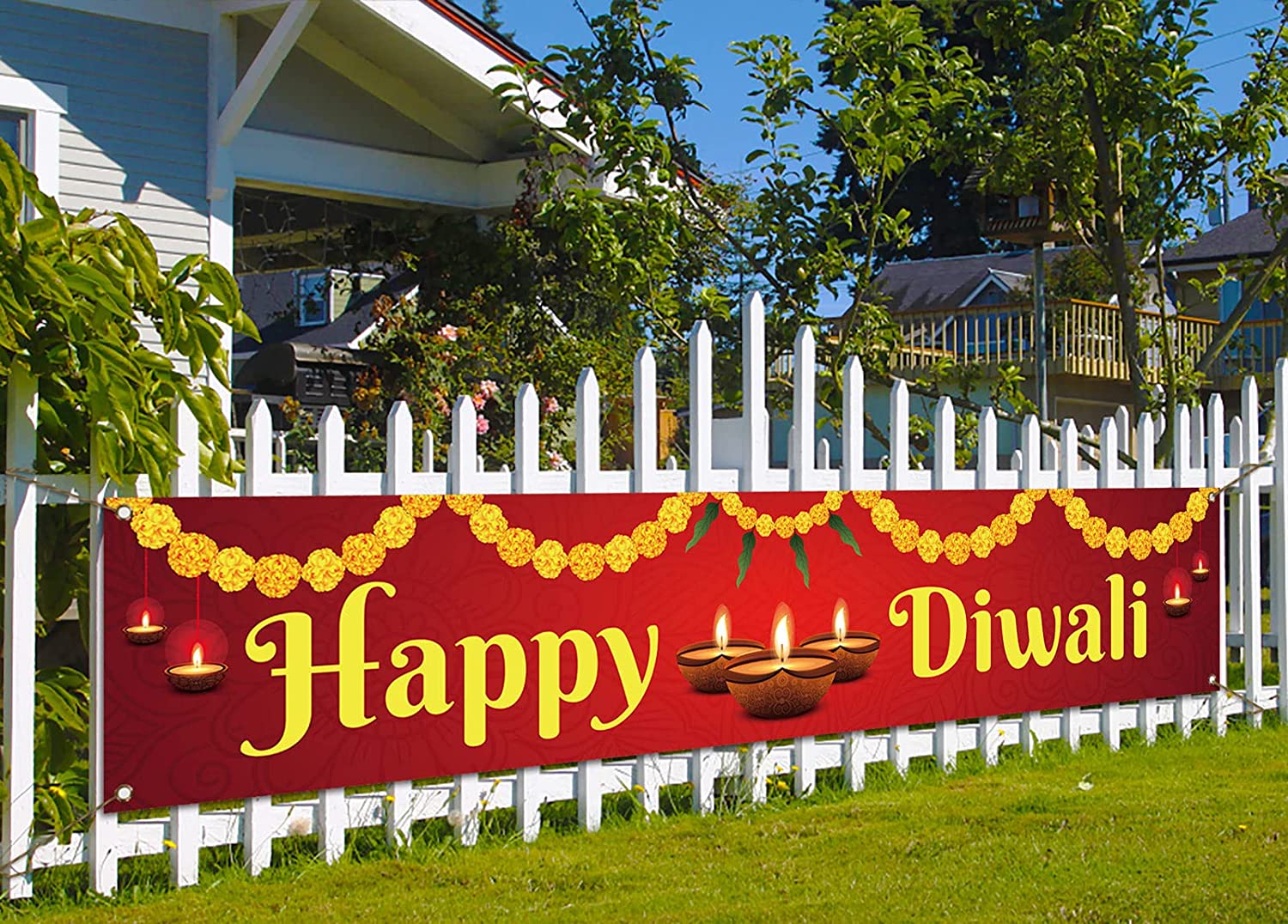 Happy Diwali Fence Banner Festival of Lights Party Decoration Indian