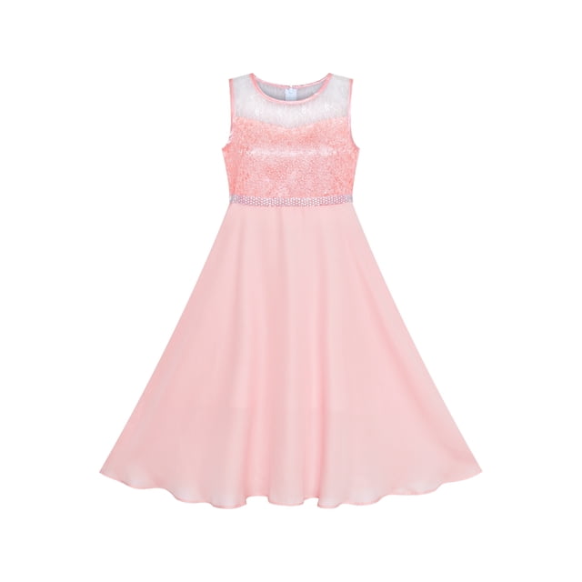 Girls Dress Pink Rhinestone Chiffon Bridesmaid Dance Maxi Gown 7 Years