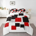 thumbnail image 2 of Erosebridal Red Black Checkered Bedding Sets Full with Comforter, Modern Abstract Grid Duvet Insert Microfiber 3-Piece, 2 of 8