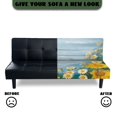 thumbnail image 5 of ZIATUBLES Sofa Slipcover Armless Futon Cover, Stretch Elastic Couch Cover Dustproof Furniture Protector Machine Washable for Sofa Bed, Home, Sunflower Daisy Wood Grain Print, 5 of 9