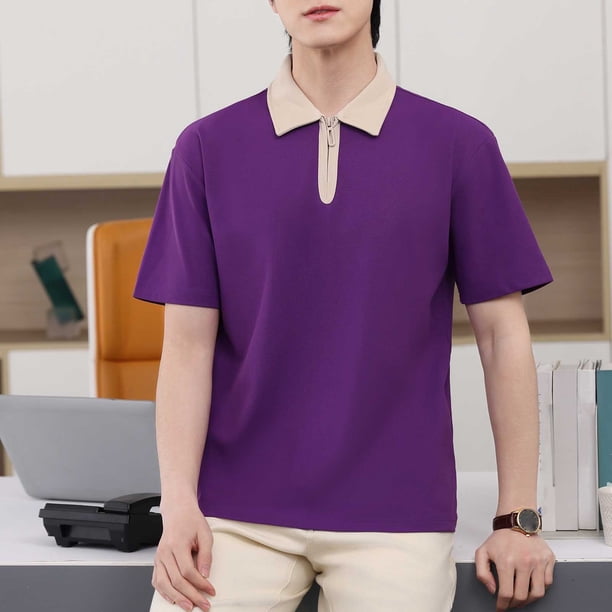 pstuiky camisetas de hombre, Camisa de manga corta con cuello vuelto y cremallera informal de color liso para hombre camisetas de hombre xl