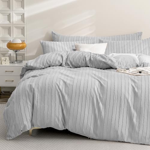 Gris Funda Nórdica Queen Size - 3PCS Microfibra Mechón Funda Nórdica Set, Boho