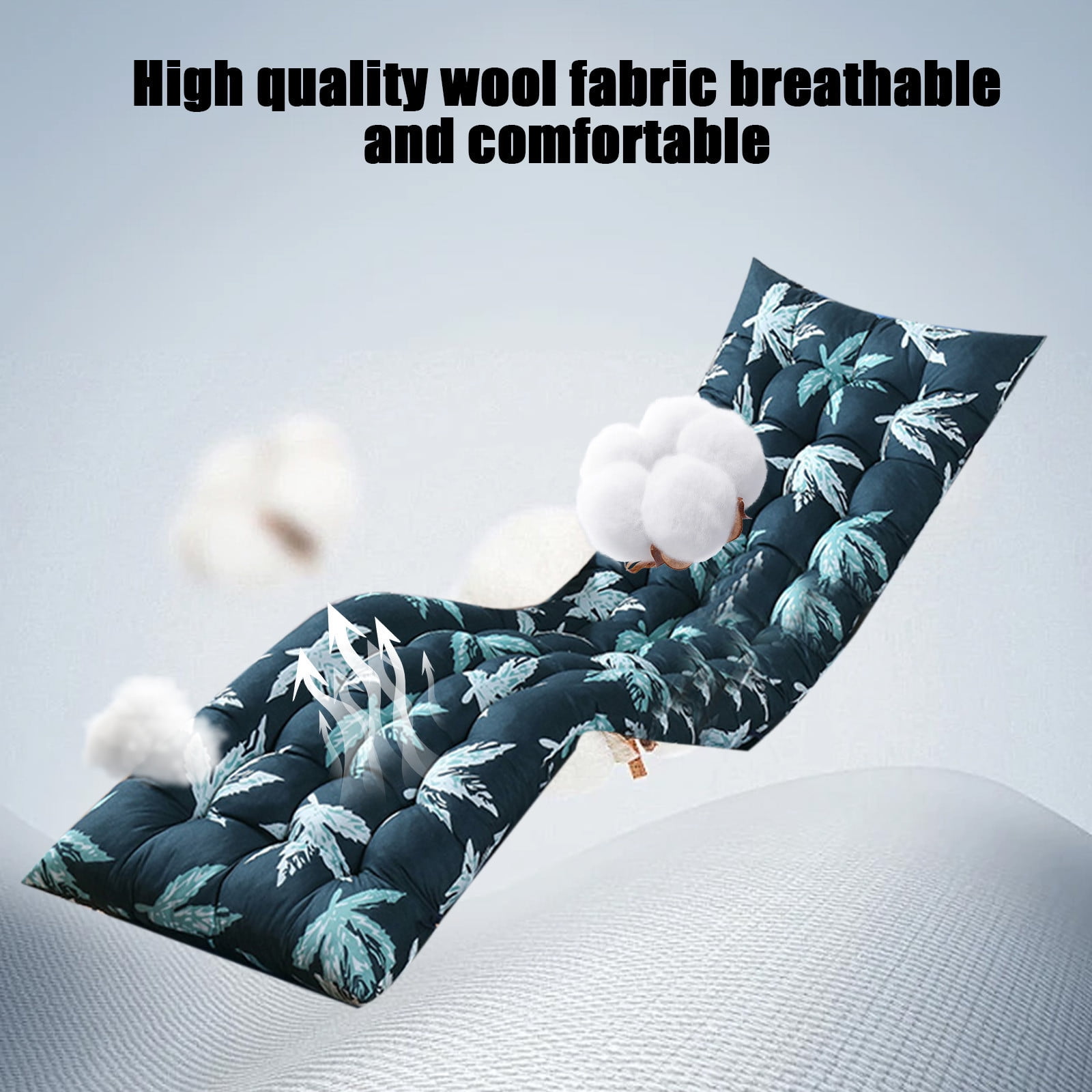 Zhourta 19x62 Inch Outdoor Water Resistant 2 or 3 Seat Bench Cushion, Indoor Fade Resistant Pad Navy Leaf, Patio Furniture Pad Indoor Outdoor Use