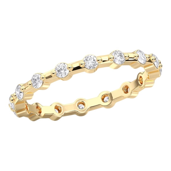 KEEVA JEWELS 0.55 Carat Round Lab Grown Diamond Anniversary Band for Women, Made in Yellow Gold Plated Silver Size 6.5