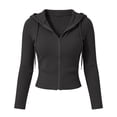 thumbnail image 4 of QIYAGBSA Ribbed Zip Up Hoodies for Women Slim Fit Long Sleeve Hooded Jacket with Drawstring Stretch Knit for Cool Fall Winter Days, 4 of 7