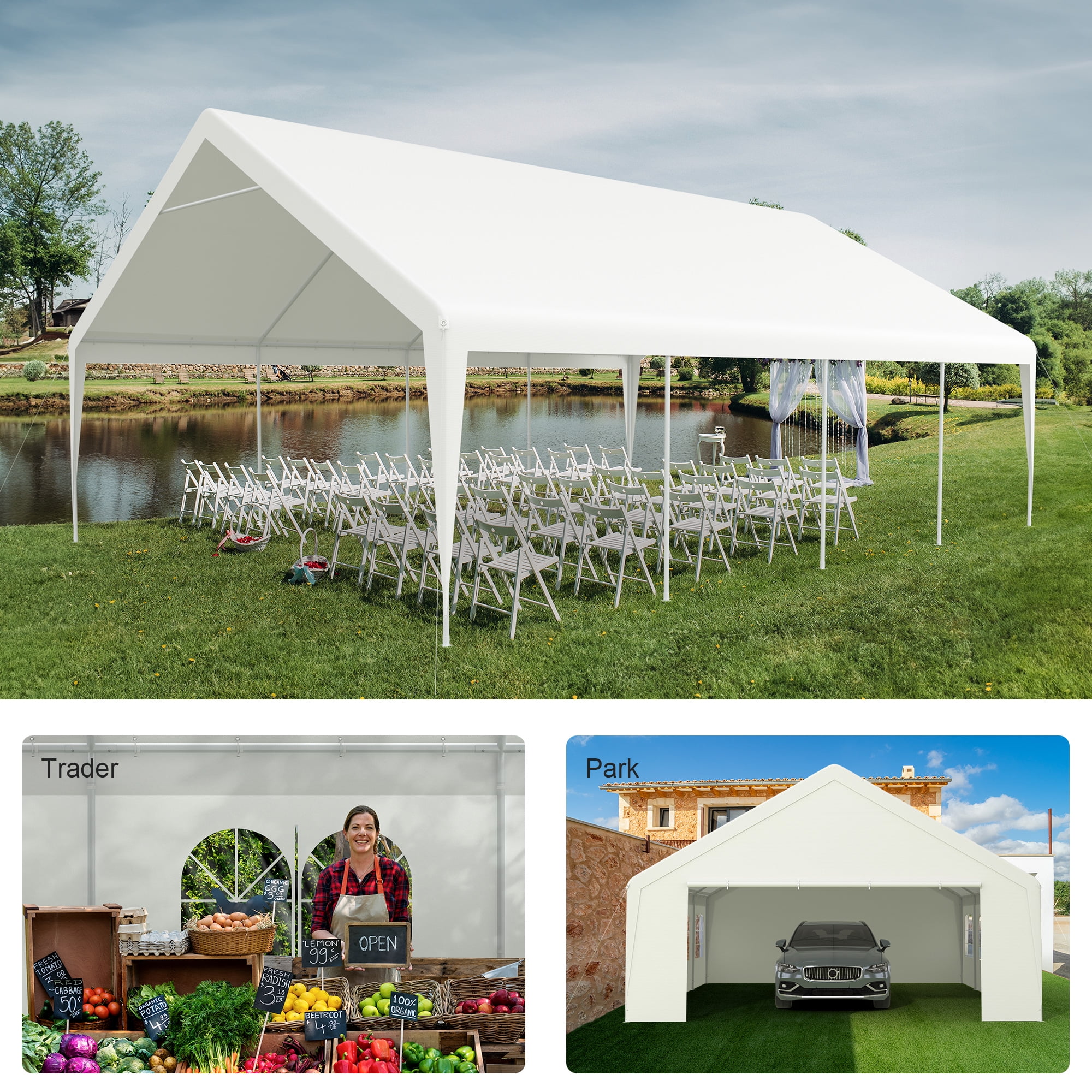 20x26 Carport Party Tent Heavy Duty Carport with Removable Sidewalls Outdoor Storage Shelter Portable Garage
