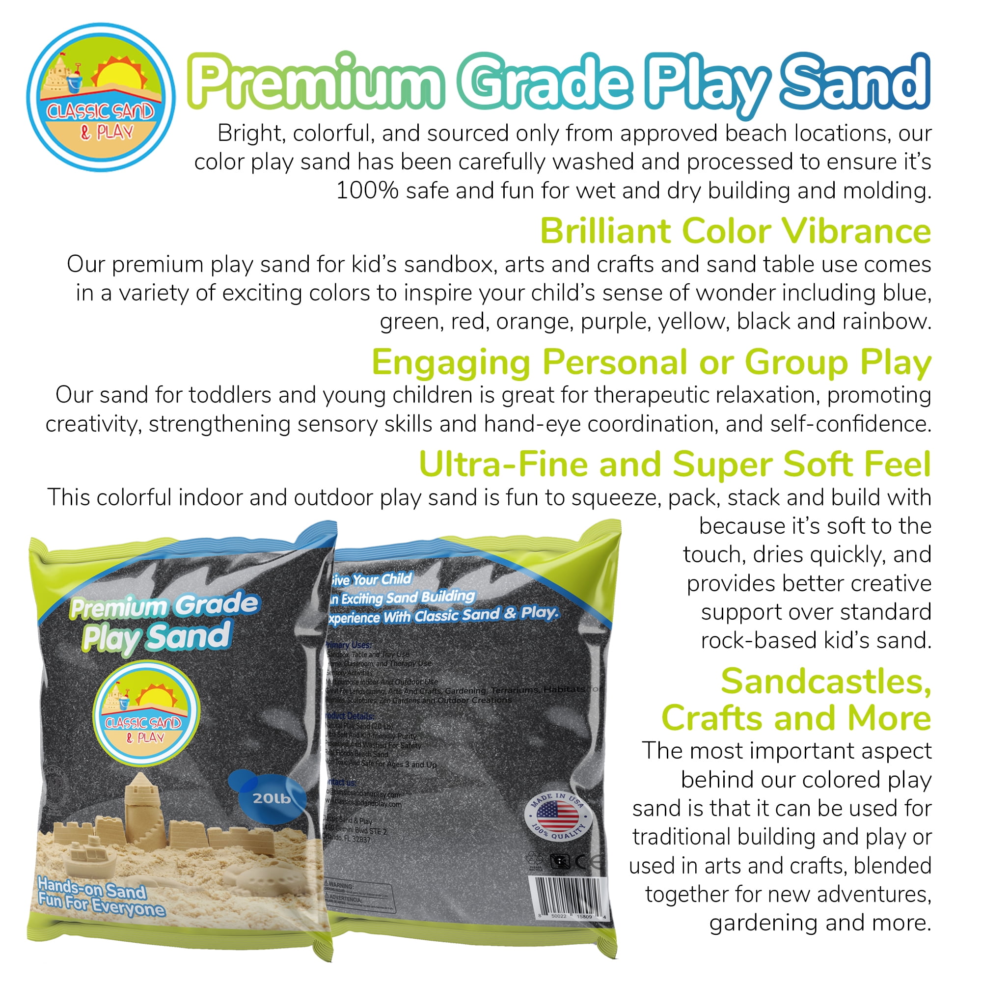 Classic Sand & Play Black Colored Play Sand, 20 lb. Bag, Natural and Non-Toxic