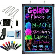 LED Message Writing Board, 16" x 12" Flashing Illuminated Erasable LED Message Chalkboard Neon Effect Menu Sign Board, 8 Colors Chalk Markers