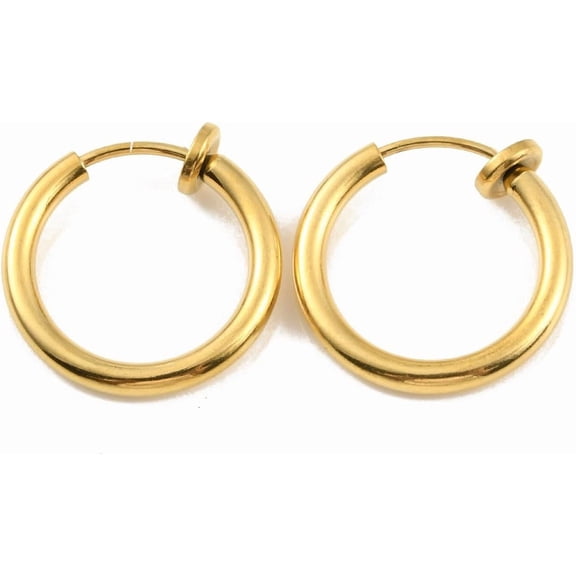 2 Pair 304 Stainless Steel Clip-on Earrings Earrings For Non-pierced Ears Real 18K Gold Plated Metal Earrings for Women Birthday Festival Elegant Gifts Personalized Jewelry 16x2mm
