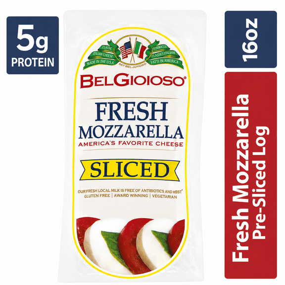 BelGioioso Fresh Mozzarella Log, Pre-Sliced Specialty Cheese, 16 oz Refrigerated Plastic Packet