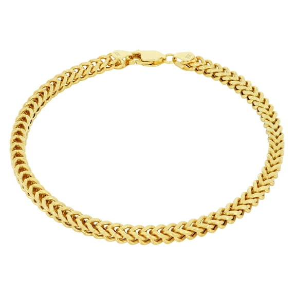 Nuragold 10K Real Yellow Gold Franco Square Chain Wheat Bracelet 7"-9" (1.5mm-6mm) Italian Jewelry for Men & Women