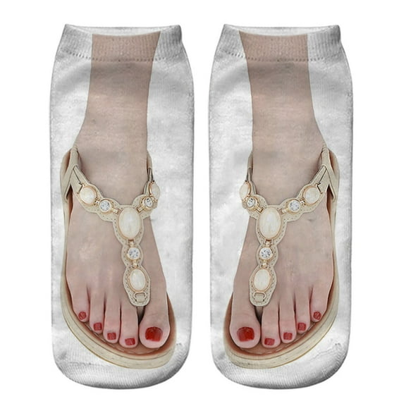 Bibifish Womens Socks Funny Flip Flop Sandal Printed Ankle Socks Comfy Low Cut Ankle Socks Summer Cozy Novelty Funky Socks