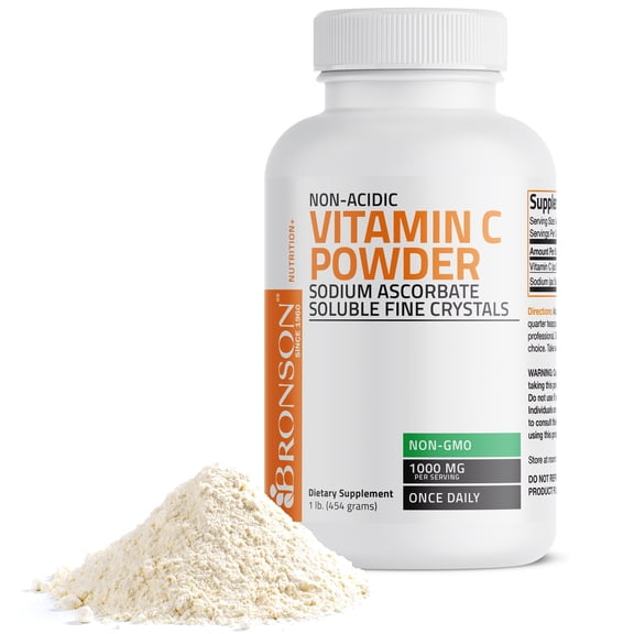 Bronson Non Acidic Vitamin C Powder Sodium Ascorbate Non GMO Soluble Fine Crystals Healthy Immune System, 454 grams (1 lb)