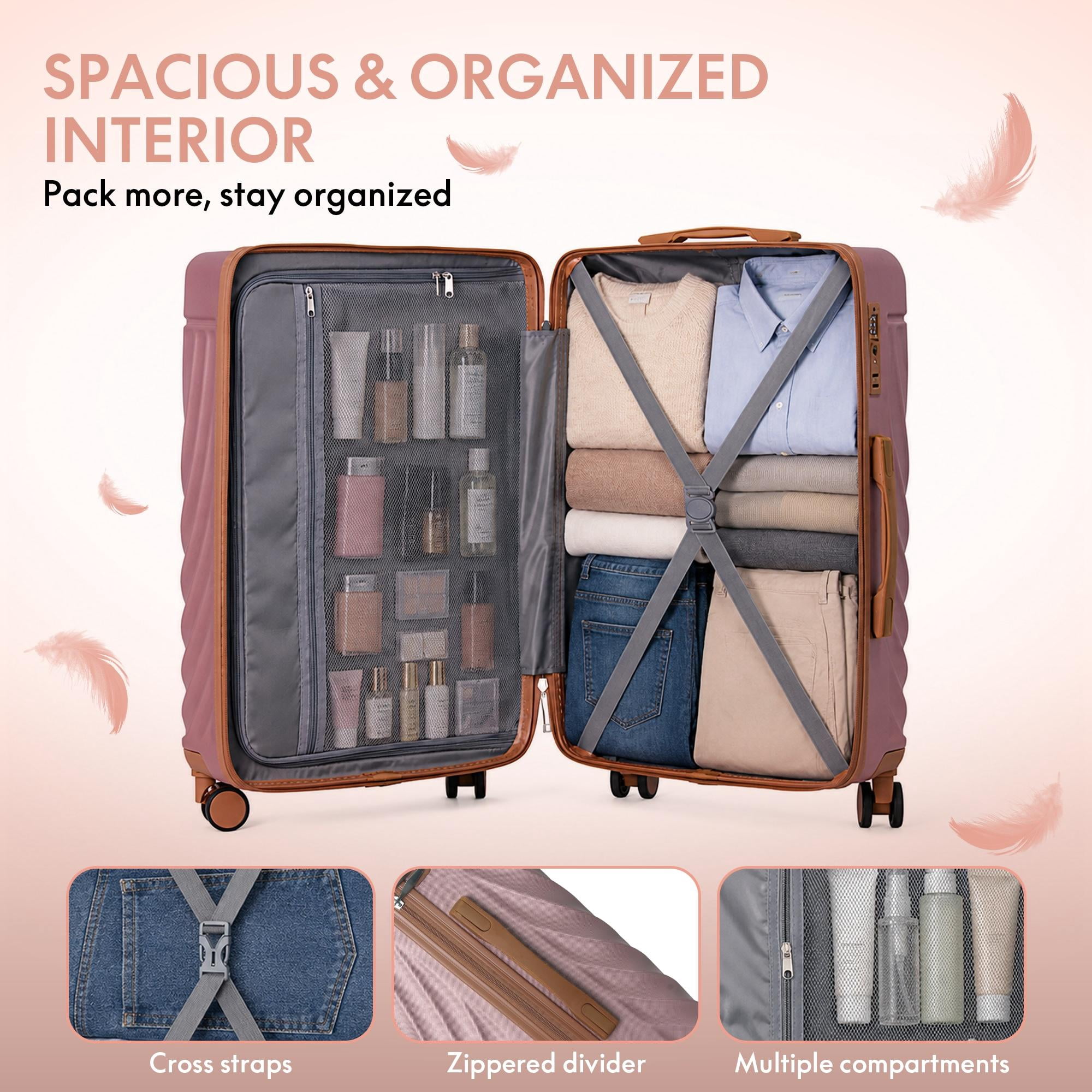 3-Piece ABS Hardshell Luggage Set, Lightweight Scratch-Resistant Suitcases with Silent Spinner Wheels & TSA Lock, Rose Gold