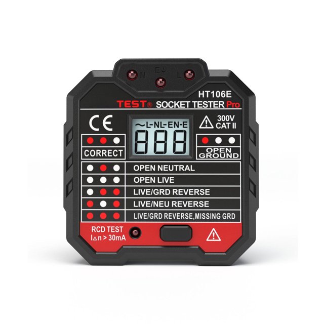 SOCKER TESTER Backlight LED Pantalla digital Línea cero Línea de cheque Detector Medidor de circuito Vestidor Voltímetro para el laboratorio escolar HT106B PLUG Inevent TO005751-01B