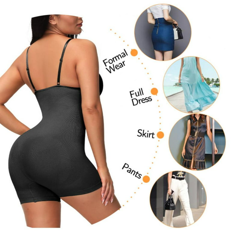 PRAETER Body Shaper Seamless Women Bodysuit Slimming Waist Trainer Shapewear  Butt Lifter Chest Enhancing Full Slip Strappy-Backed 