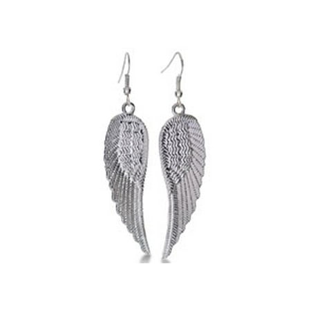 - Vintage Inspired Silver Tone Angel Wing Earrings 2 Inches Long