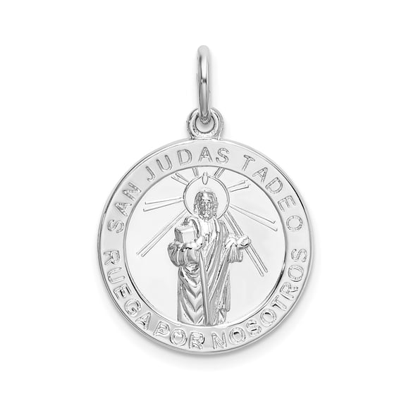 Sterling Silver Saint Jude Pendant Necklace with San Judas Tadeo Engraving, Catholic Christian Medallion for Men or Women, Religious Symbol of Faith and Hope