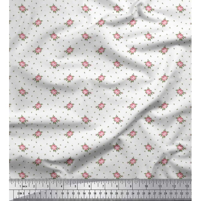 Soimoi Rayon Fabric Leaves & Rose Floral Decor Fabric Printed Yard 56 Inch Wide