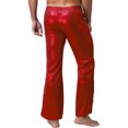 thumbnail image 5 of Alvivi Mens Shiny Metallic 60S 70S Disco Party Flared Long Pants Mid Waist Bell Bottom Clubwear Red M, 5 of 6